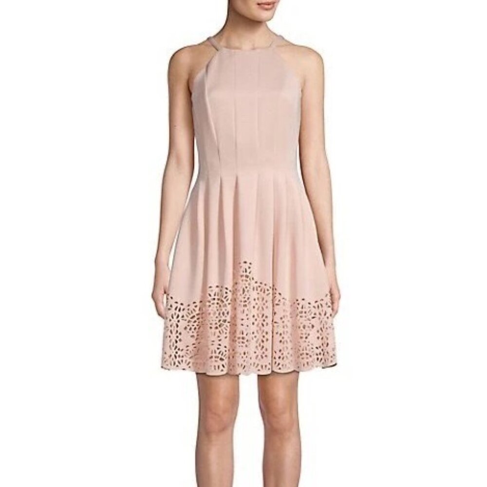 Vince Camuto Pink Laser-Cut Fit & Flare Dress, size 10